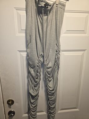 AKIRA Light Gray Ruched Jogger Pants with Drawstring Waist